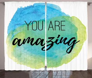 Штора в деревенском стиле с цитатой ABAKUHAUS, вдохновляющая акварель, присборенная штора из тесьмы для спальни с петлями и крючками, 280 x 225 см, небесно-голубой зеленый Abakuhaus