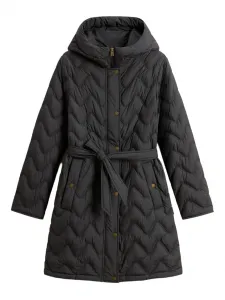 Стеганое пальто с капюшоном WOOLRICH, черный