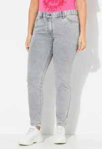 Джинсы из эластичной ткани с эффектом кислотной стирки, зауженный крой. Ulla Popken, Light Gray Denim