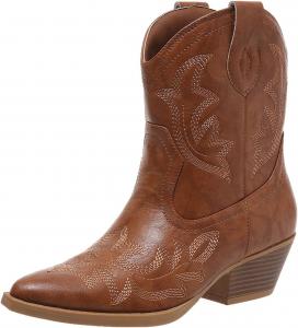 Женские ковбойские сапоги HINDOLA, средняя длина голенища, вышитые, короткие вестерн-сапожки с низким массивным каблуком, заостренным носком и ботильонами, Brown Ankle Cowboy Boots