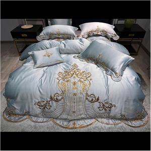 YUSIWOAL Комплект постельного белья из белого мягкого сатинового хлопка с золотой вышивкой и кружевной юбкой Silver