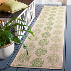 Ковер SAFAVIEH, 69 x 366 см, Washable Outdoor Courtyard Collection - ковер-дорожка, Natural & Olive, без линьки и легкая очистка, идеально для патио, прихожей, гардеробной, коридора, кухни (CY2720-1E01)