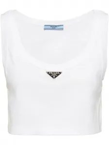 Укороченный топ с логотипом Prada, белый