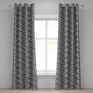 Штора на люверсах ABAKUHAUS с цветочным узором, кружевным готическим узором с цветочным эффектом и листьями, декоративная античная женственная штора, 280 см x 260 см, серо-черный цвет