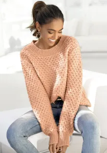 Свитер Vivance с круглым вырезом и особым узором вышивки, цвет Pfirsich