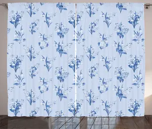 Штора ABAKUHAUS Floral Rustic, нежный букет полевых цветов, универсальные ленточные шторы для гостиной с петлями и крючками, 280 x 225 см, нежно-голубой и потолочно-голубой Abakuhaus