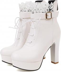 Женские ботильоны Alyaafifa на шнуровке с массивным каблуком, платформой и закрытым носком, из матовой кожи, с заклепками, высокие короткие ботинки, сексуальные винтажные туфли, White - B
