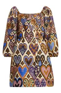 Женское мини-платье Farm Rio с длинными рукавами, узор Hearts Ikat Cream