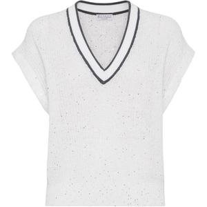 Джемпер с V-образным вырезом и коротким рукавом Brunello Cucinelli, белый