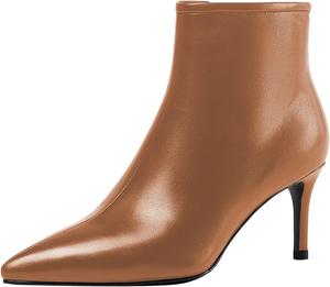 Женские стильные ботильоны LEMUTISME с заостренным носком, средней шовной молнией и низким каблуком-киссетом, для офиса, вечеринок и вечеров, Brown