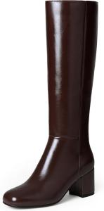 Женские сапоги iiimmu до колена с округлым носком, массивным каблуком 2,5 дюйма, высокие, с боковой молнией, из искусственной кожи, Burgundy