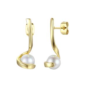 Подарочные серьги-подвески из стерлингового серебра 14 карат с белым пресноводным жемчугом 7 мм Genevive, золотой