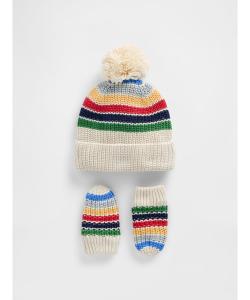 (K) Набор из шапочки и варежки с помпонами (для малышей/младенцев)