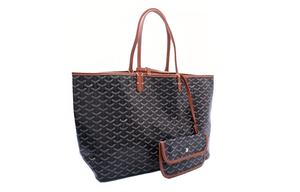GOYARD Сумка-шоппер из комбинированной телячьей кожи малого размера для женщин черно-коричневая