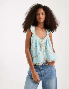 Голубая кружевная блузка с оборками Free People