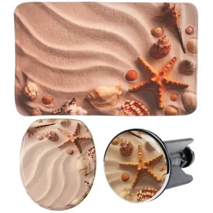 Набор аксессуаров для ванной комнаты Sanilo «Sanibel», (полный комплект, 3 предмета), состоящий из сиденья для унитаза, коврика для ванной и пробки для раковины, цвет beige-braun