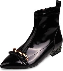 Женские модные ботильоны YDN с острым носком, цепочками, каблук-блок, низкий каблук, боковая молния, для вечеринок, шопинга, свиданий, размеры 4-16 US, Black