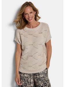 GOLDNER Укороченный размер: Вязаный хлопковый свитер с ромбовидным узором цвета камня