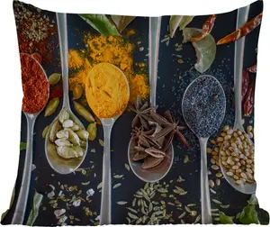 Подушка для улицы - Ложка - Специи - Травы - Еда - Столовая - 60x60 см - Устойчива к погодным условиям - Подушка для отдыха - Декор - Подушка для сна MuchoWow