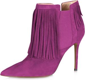 Женские ботильоны YDN с каблуком-стилетто, кисточками, эластичной вставкой, заостренным носком и замшевой отделкой, Purple