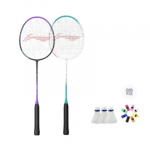 Thunder 9 Carbon Aluminum бадминтонная ракетка Speed Type увеличенная скорость замаха начальный уровень 675мм двойные ракетки LINING, белый синий+черный фиолетовый+Durable Ball *3 (Random Color)+Grip Tape *2 (Random Color)