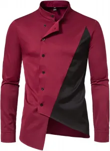 Мужская рубашка Henley Premium Business с асимметричным подолом и цветными блоками