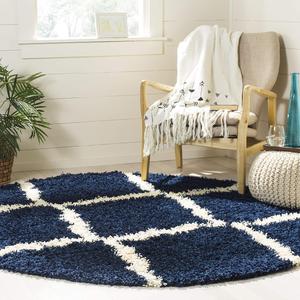 SAFAVIEH Dallas Shag Collection ковер 183 x 183 см - Navy & Ivory, Trellis дизайн, без линьки и простой уход, идеально для помещений с высокой проходимостью в гостиной, спальне (SGD257N)