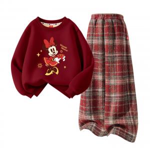 Детский танский костюм Disney, [thickened and fleece-lined]defoo bagnie бордовый+solid color красный plaid