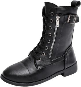 Женские модные ботинки с шнуровкой и боковой молнией, низкий каблук для повседневной носки, большой размер. Fusecottc, Black