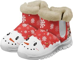 Женские зимние слипоны для Рождества с пушистой подкладкой, утепленные ботильоны для ходьбы, противоскользящие, легкие, беговые, размер США 6-12 Fuxowvby, Christmas Snowmen Print