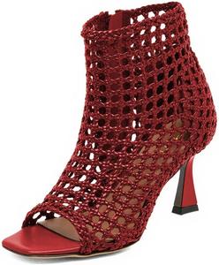 Женские стильные плетеные ботильоны XYD с молнией, квадратным открытым носком и средним каблуком, обувь для мероприятий, Red