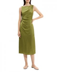 Платье с драпировкой на плече Theory, зеленый