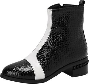 Женские короткие ботильоны с среднем каблуком и боковой молнией XIEPP, Black