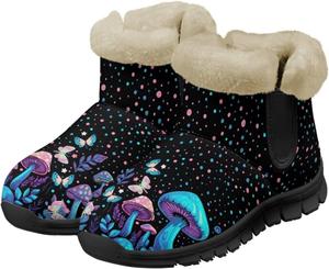 Зимние сапоги для женщин с теплым плюшем и искусственным мехом, уютные сапожки для дома, для улицы, зимние ботильоны Chririnla, Galaxy Hippie Mushroom