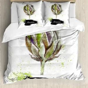 Пододеяльник ABAKUHAUS Артишок, Fresh Menu Healthy, с защитой от клещей, подходит для аллергиков, с наволочками, 200 см x 200 см - 80 x 80 см, цвет папоротника и черный Abakuhaus