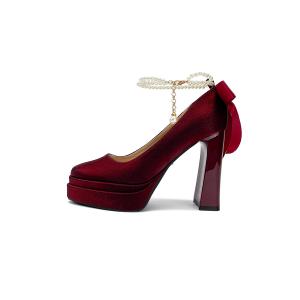 Alxnan Женские туфли на платформе с массивным каблуком красные, цвет Red