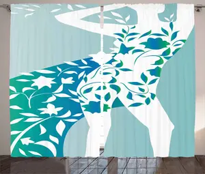 Штора ABAKUHAUS в деревенском стиле с цветочным рисунком, лепестки цветов для девочек, присборенная штора для спальни с петлями и крючками, 280 x 245 см, бирюзовый сине-белый Abakuhaus