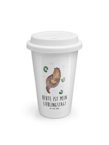 Mr. & Mrs. Panda Термокружка «Выдра, водяная лилия» с надписью, белая