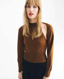 Женский свитер в стиле кардигана с декоративными деталями MANGO, Medium Brown