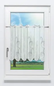 Штора для кафе с орнаментом (Ш x В) 224 см * 60 см серая/серо-белая Lysel