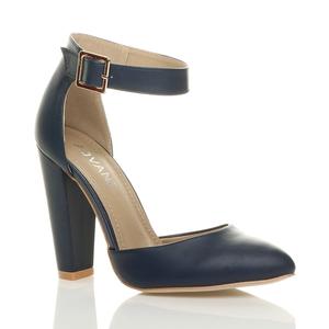 Туфли на высоком блокированном каблуке с ремешком на щиколотке, заостренный носок, 2 части каблука AJVANI, темно-синий