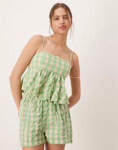 Топ-комбинезон Free People с клетчатым принтом зеленого цвета