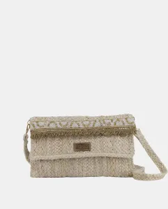 Сумка через плечо в виде конверта из джута с золотой отделкой Simó Sastre, бежевый