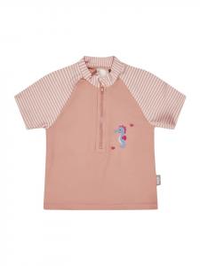 Sterntaler Купальная футболка с короткими рукавами и принтом в виде морских коньков, светло-розового цвета