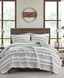 Двусторонний комплект постельного белья Fraser из микрофибры с принтом, 3 предмета, размер Full/Queen Madison Park, Ivory/Black