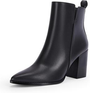 Женские ботильоны FOWT с заостренным носком, боковой молнией, на каблуке с устойчивым блоком, теплая зимняя обувь для торжественных случаев и путешествий, размер 4-16 США, Black