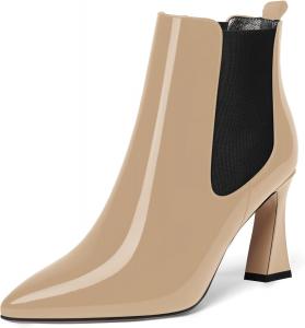 Женские эластичные ботильоны NUMALEO с острым носком, деловые, стильные, из лакированной кожи, с высокими каблуками-блоками, 3,3 дюйма, Black Beige