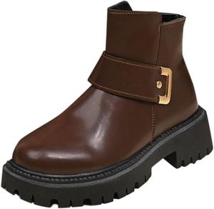 Женские ботинки на плоской подошве с пряжкой на щиколотке, мотоциклетные ботинки в стиле панк и вестерн, боевые ботинки, свободного кроя, для работы, походов и езды с молнией Generic, Coffee