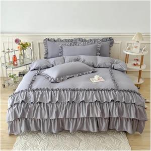 CAIMIAO Комплект постельного белья из хлопка в стиле шебби-шик с рюшами и декоративными элементами