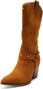 Женские сапоги XYD на высокой пробковой подошве до колена с цепочкой на щиколотке, заостренным носком, золотыми заклепками, на молнии, для улицы, Brown